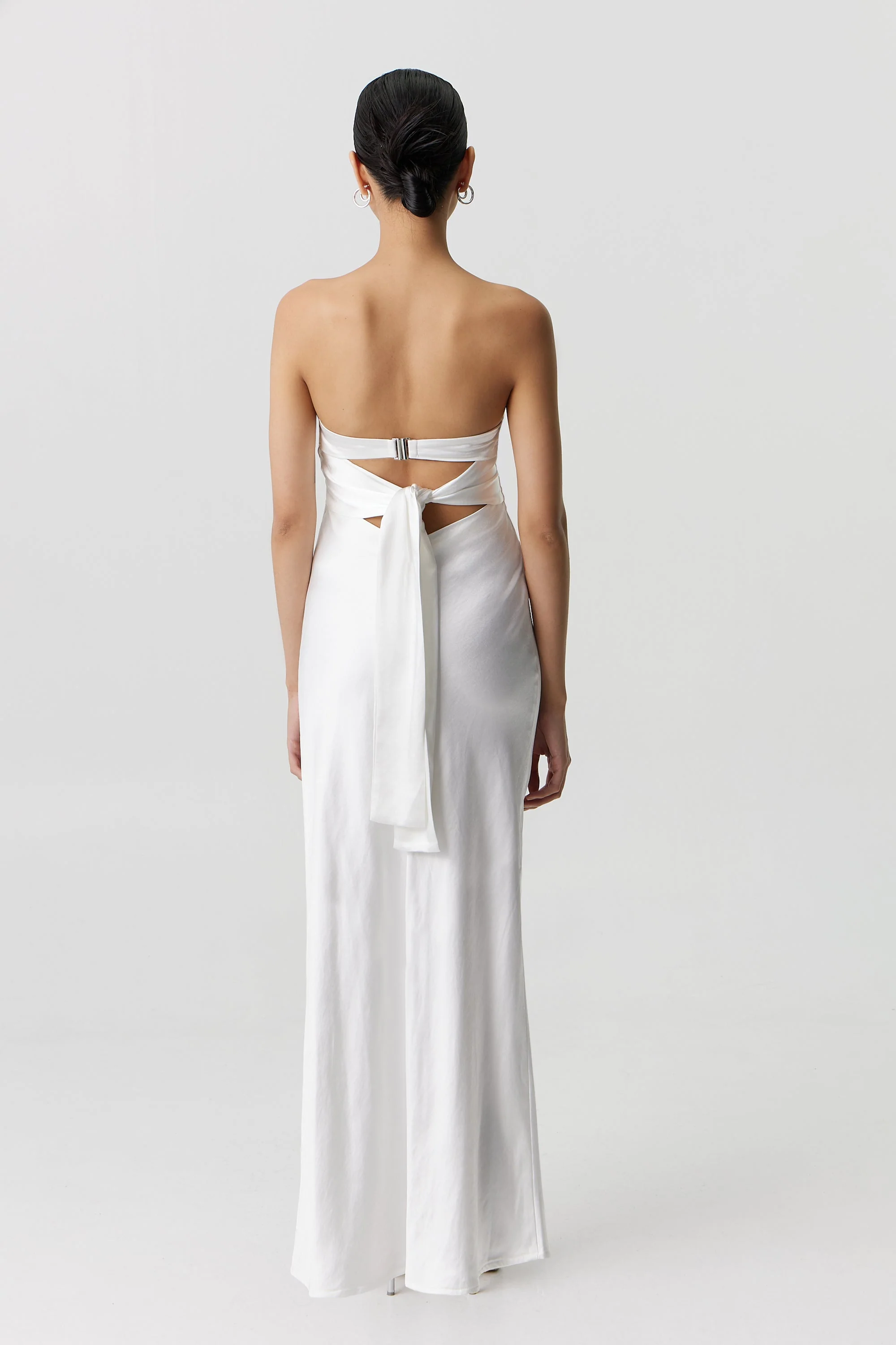 Third Form Satin Tie Back Strapless Maxi Dress - Powder White - Image 3