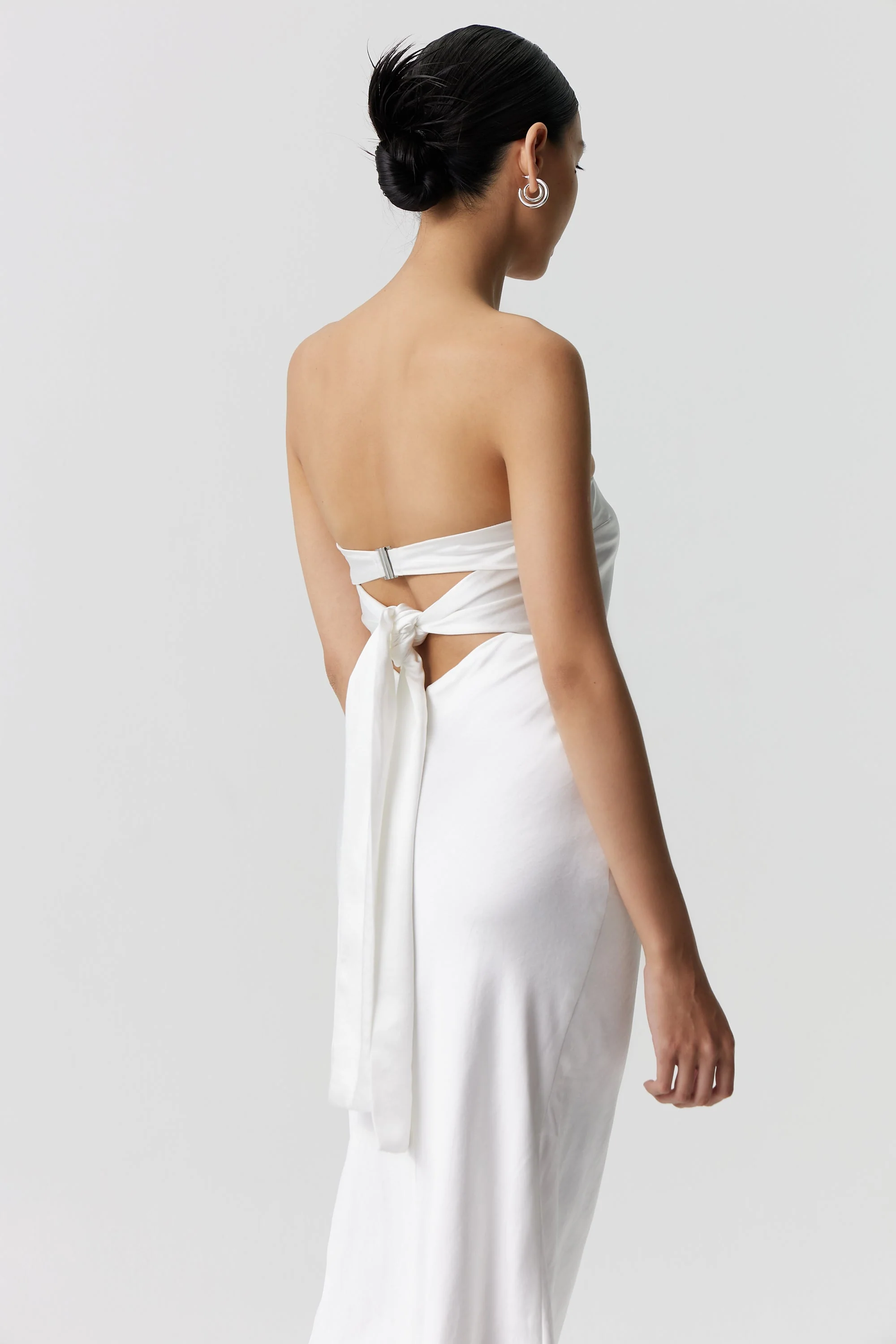 Third Form Satin Tie Back Strapless Maxi Dress - Powder White - Image 4