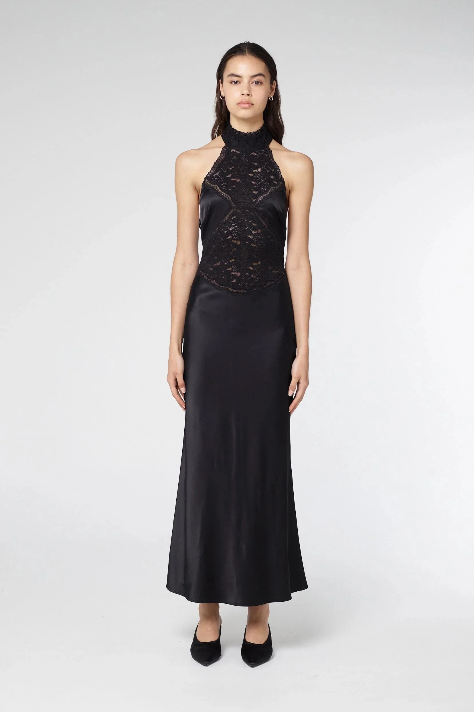 Third Form Serenade Lace Halter Maxi - Black