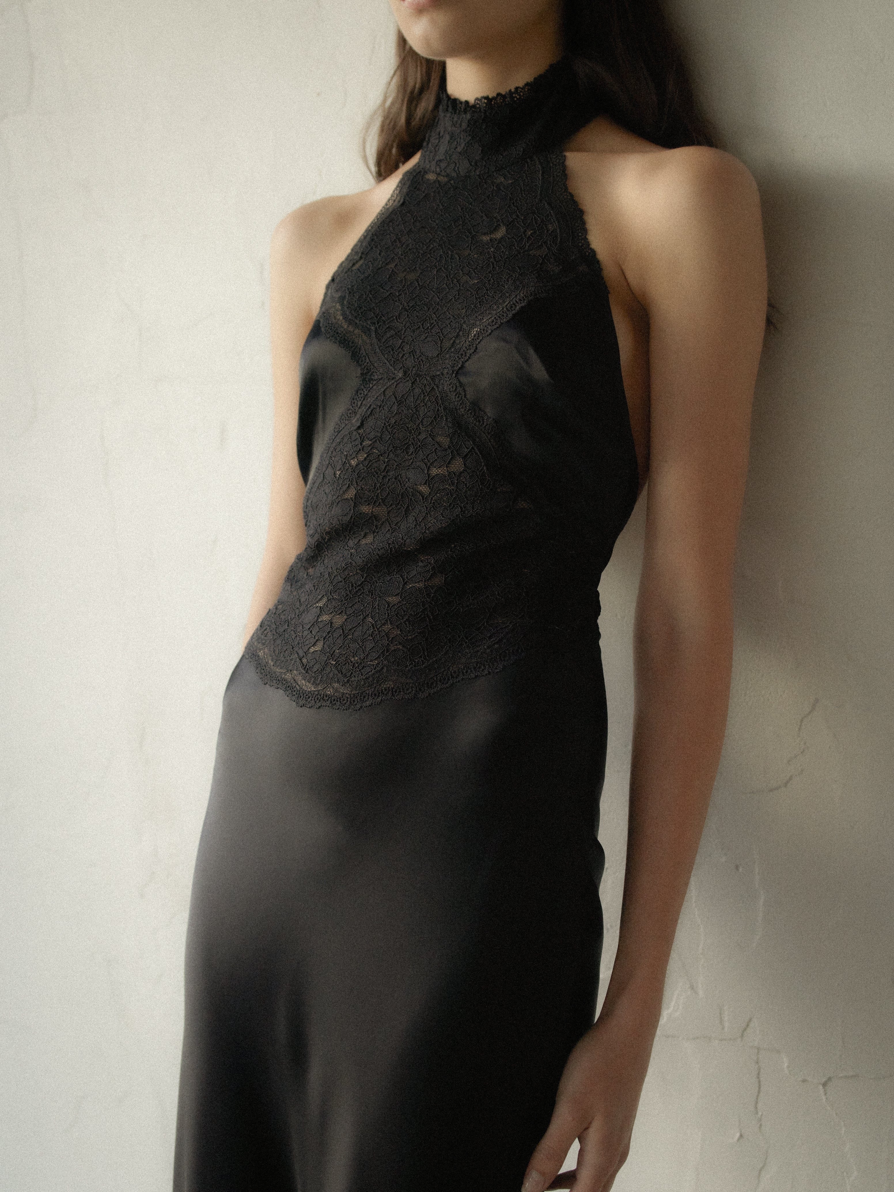 Third Form Serenade Lace Halter Maxi - Black - Image 2