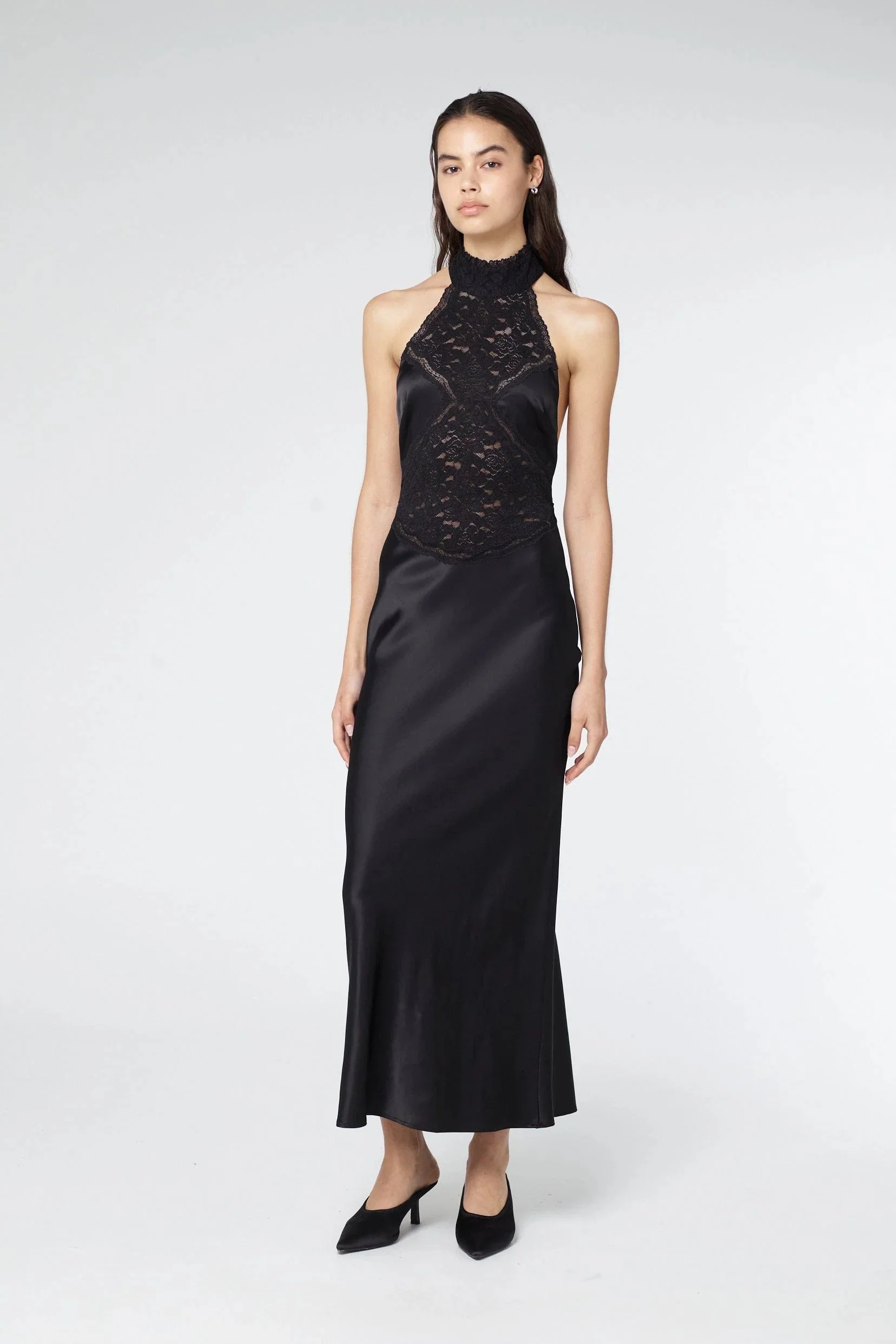 Third Form Serenade Lace Halter Maxi - Black - Image 3