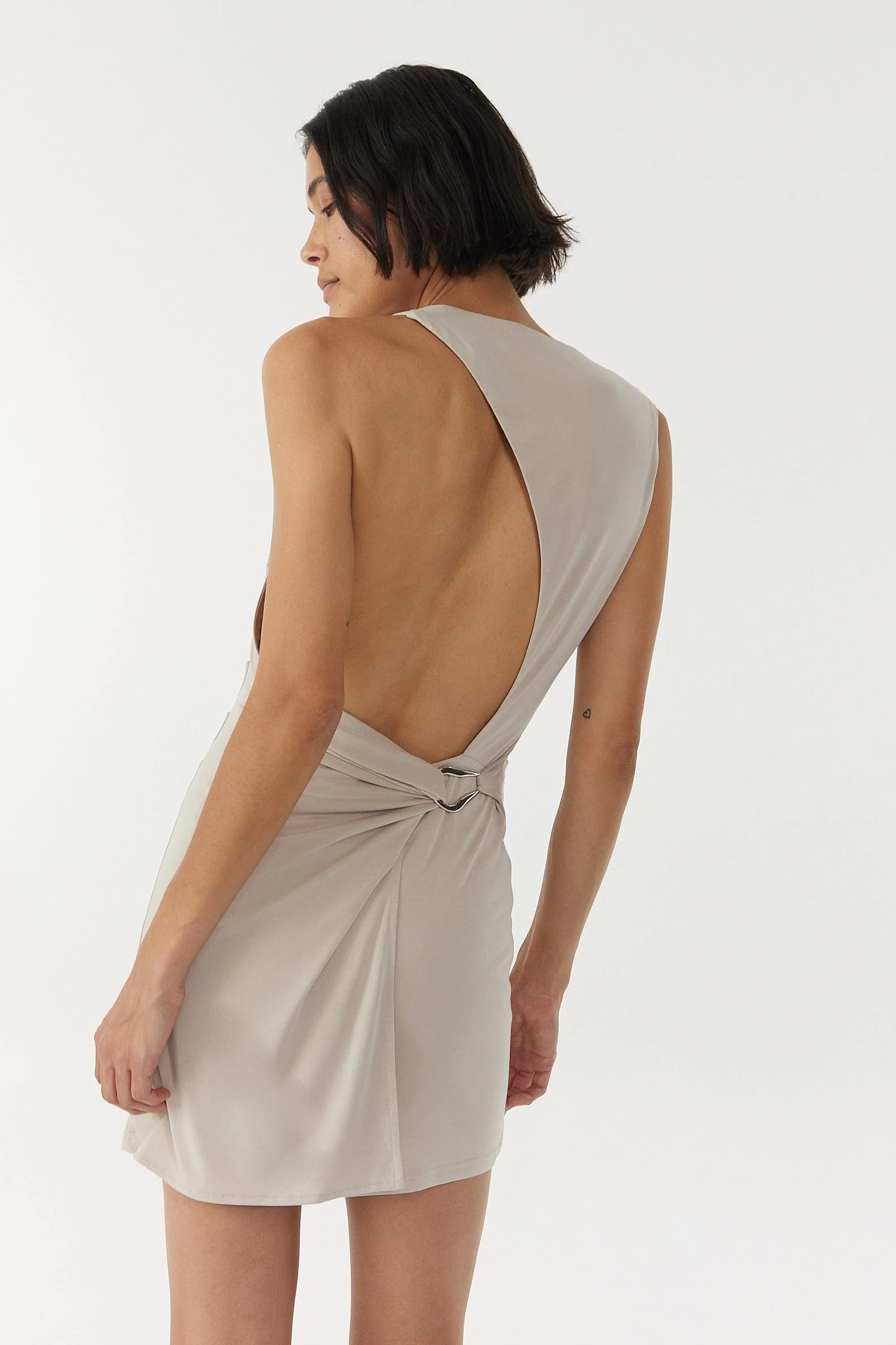 Third Form Stirling Twist Asymmetric Mini Dress - Oyster Grey - Image 3