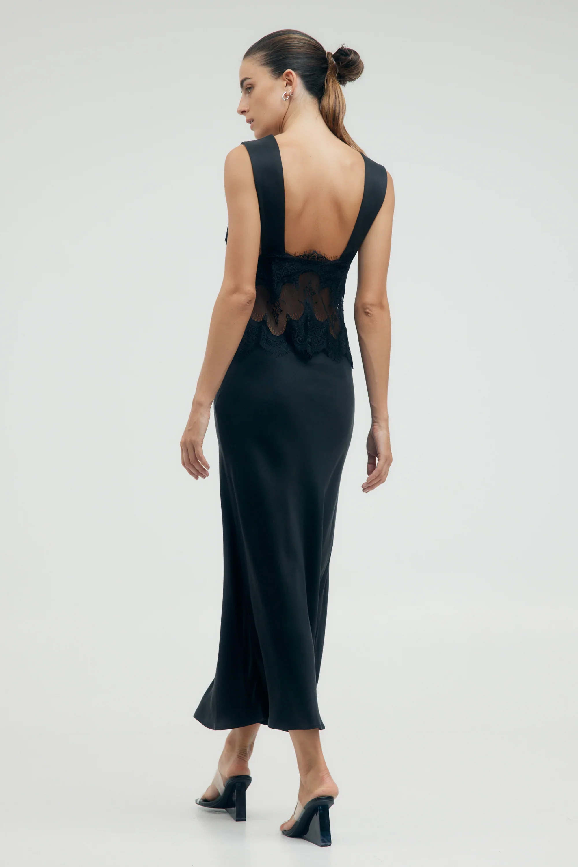 Third Form Visions Lace Deep V Neck Maxi Dress - Ebony - Image 3