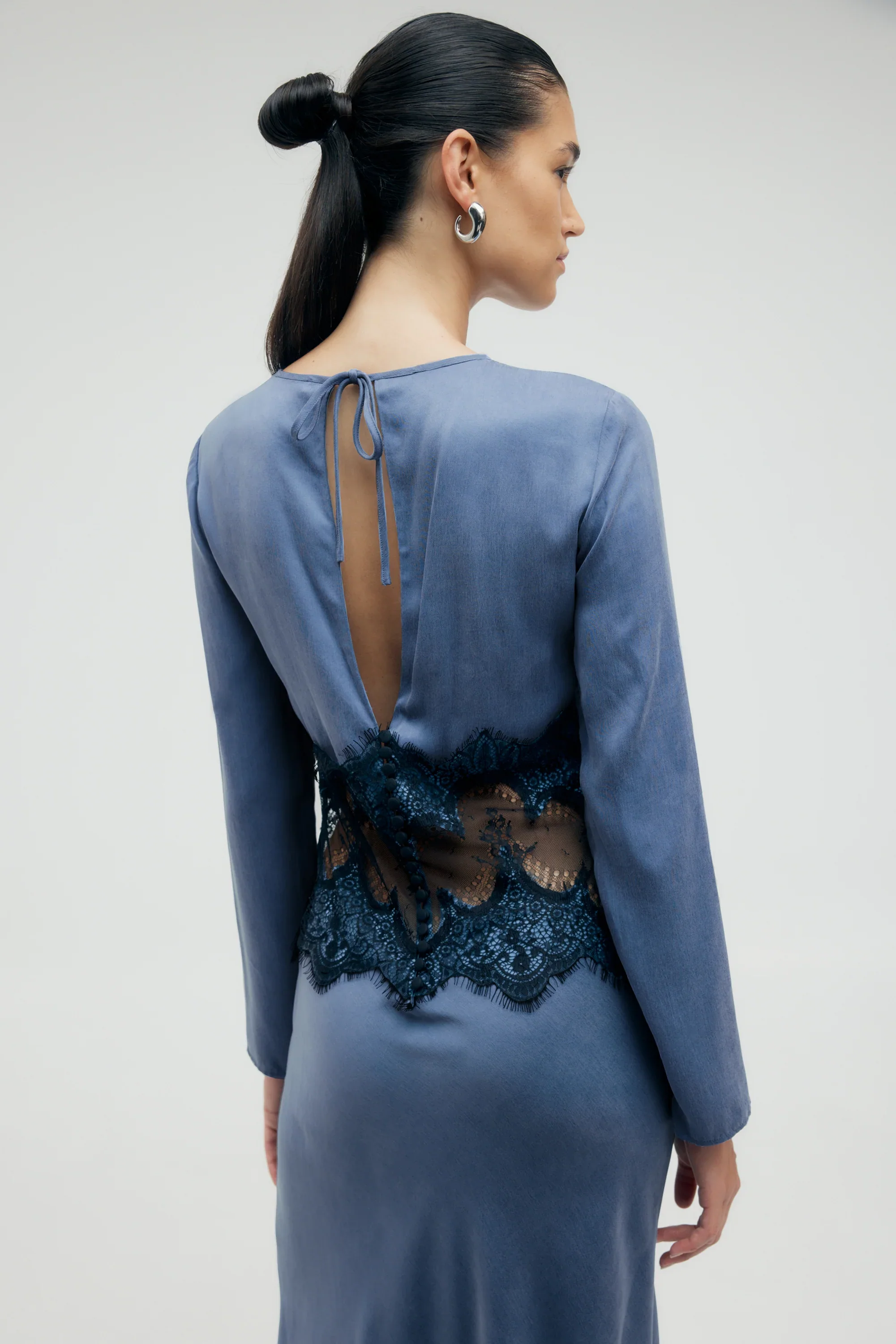 Third Form Visions Lace Trim Long Sleeve Maxi Dress - Sapphire - Image 3