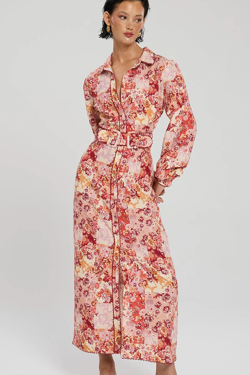 Winona Selca Button Up Midi Dress - Red Print - Image 4